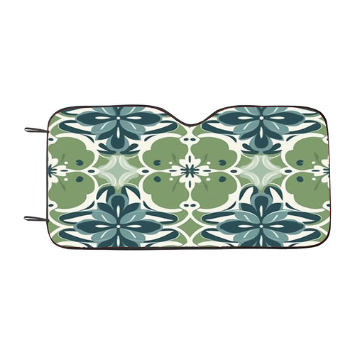 A Seamless Pattern With Blue Flowers And Green Leaves Car Windshield Sunshade