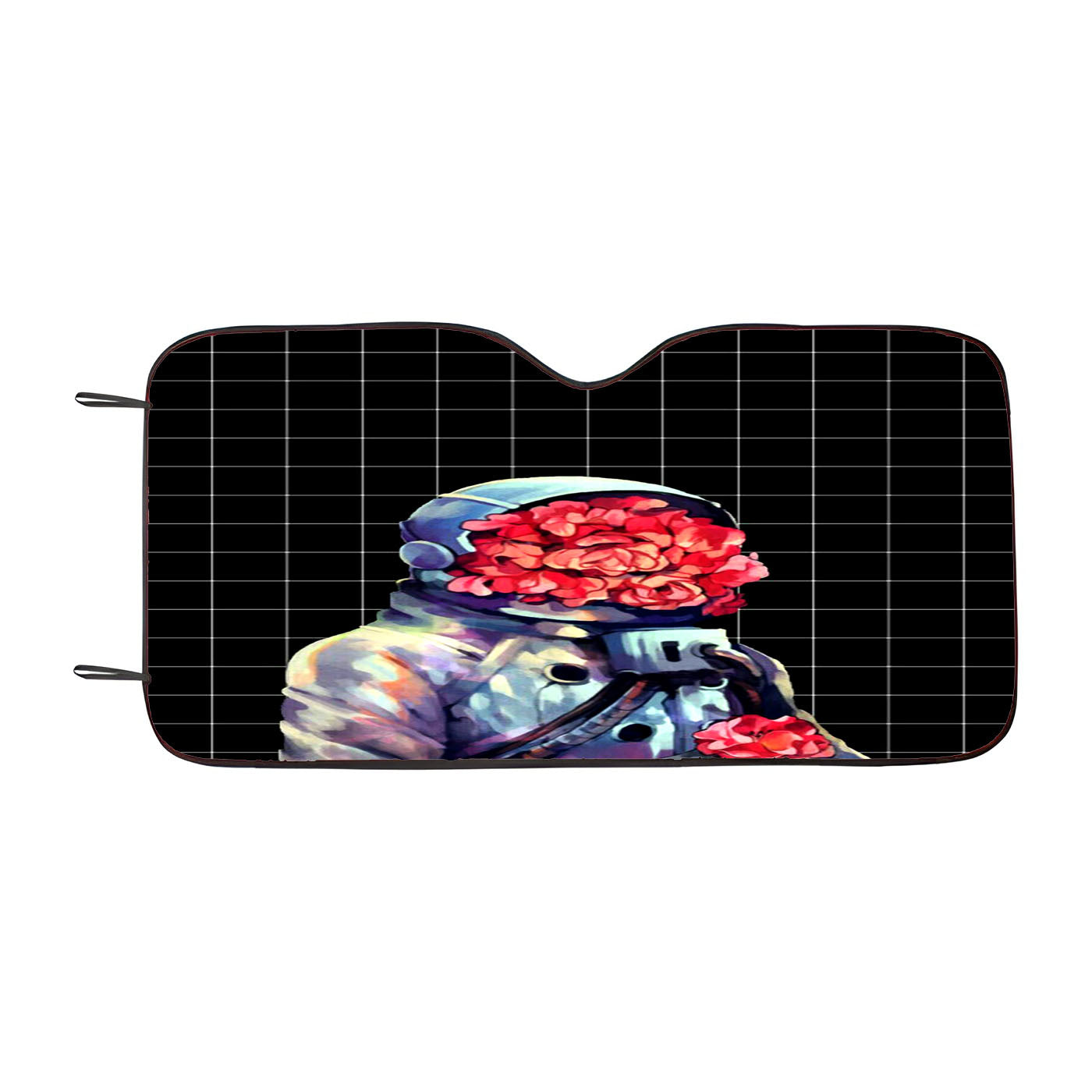 Astronauta Flower Red Square Car Windshield Sunshade