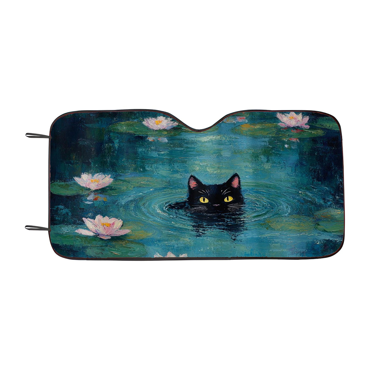 Black Cat And Lotus Car Windshield Sunshade