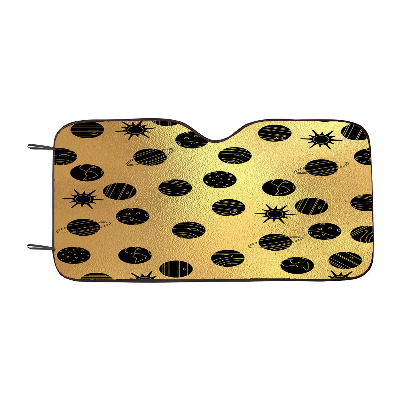 Black Gold Planet Pattern Doodle Car Windshield Sunshade