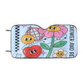 Blue Heart Flower Disco Checkerboard Car Windshield Sunshade