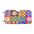 Checkered Floral Mid Century Car Windshield Sunshade