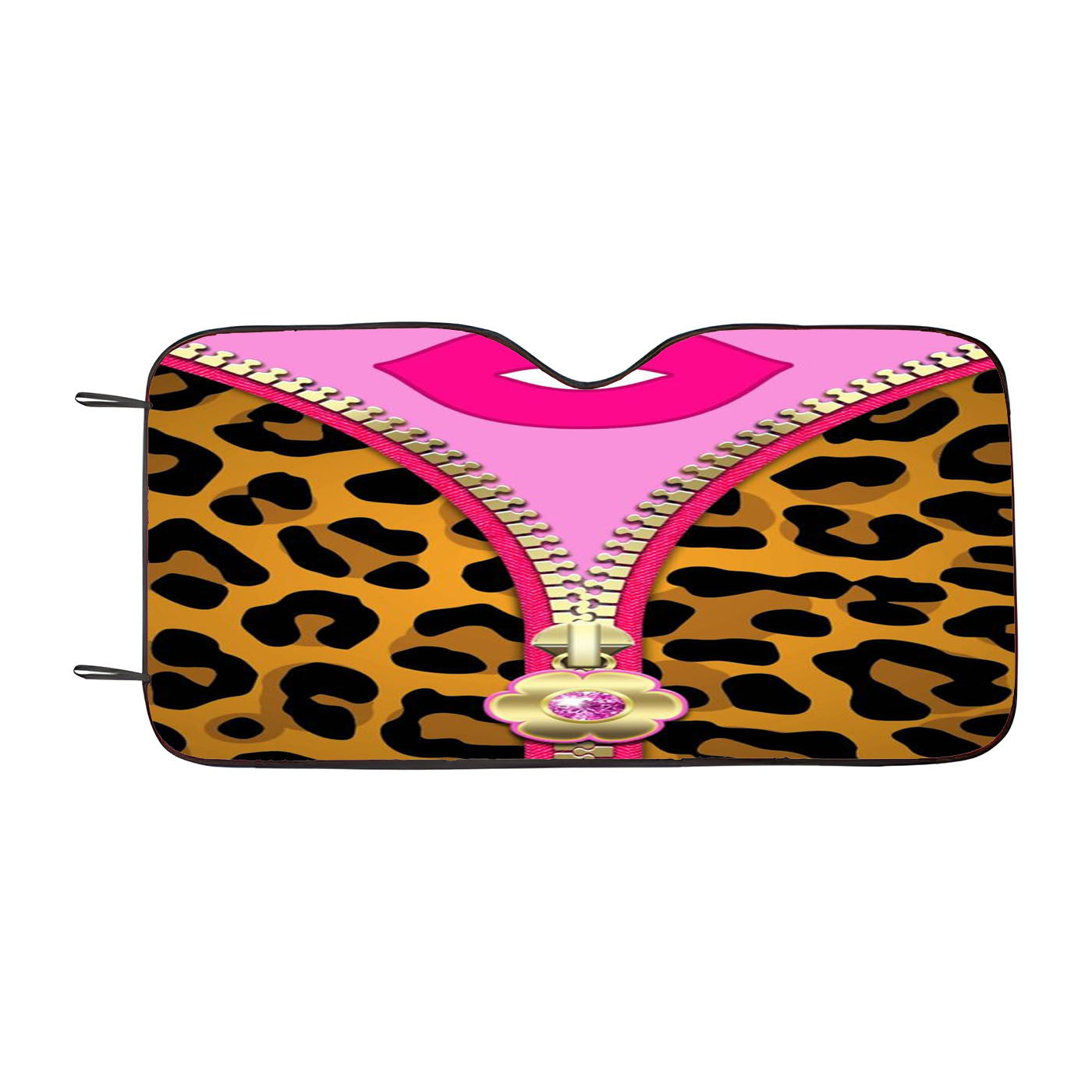 Cheetah Zipper Pattern And Lips Pink Car Windshield Sunshade
