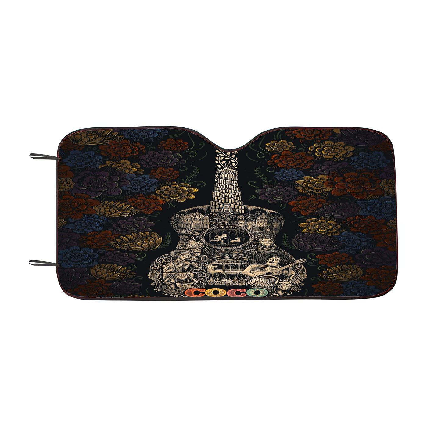 Coco Guitar Flower Pattern Car Windshield Sunshade