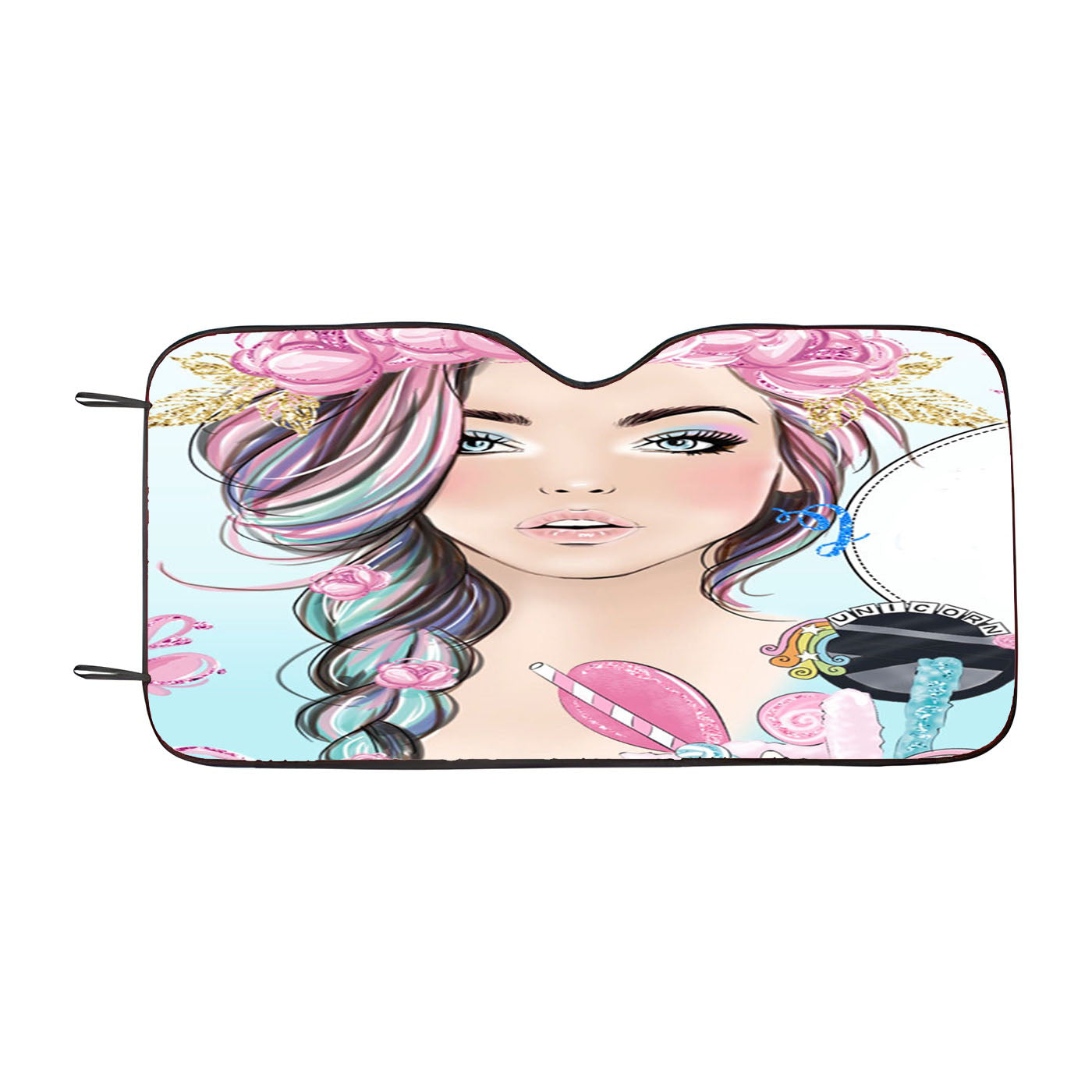 Cute Unicorn Girl Car Windshield Sunshade