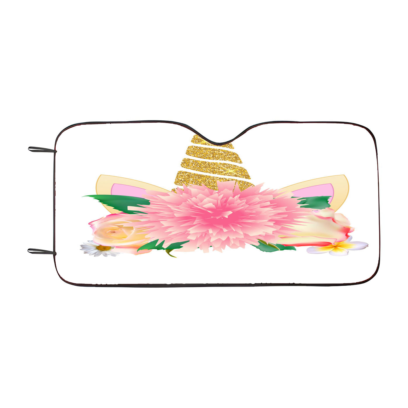 Cute Unicorn Head With Flower Car Windshield Sunshade