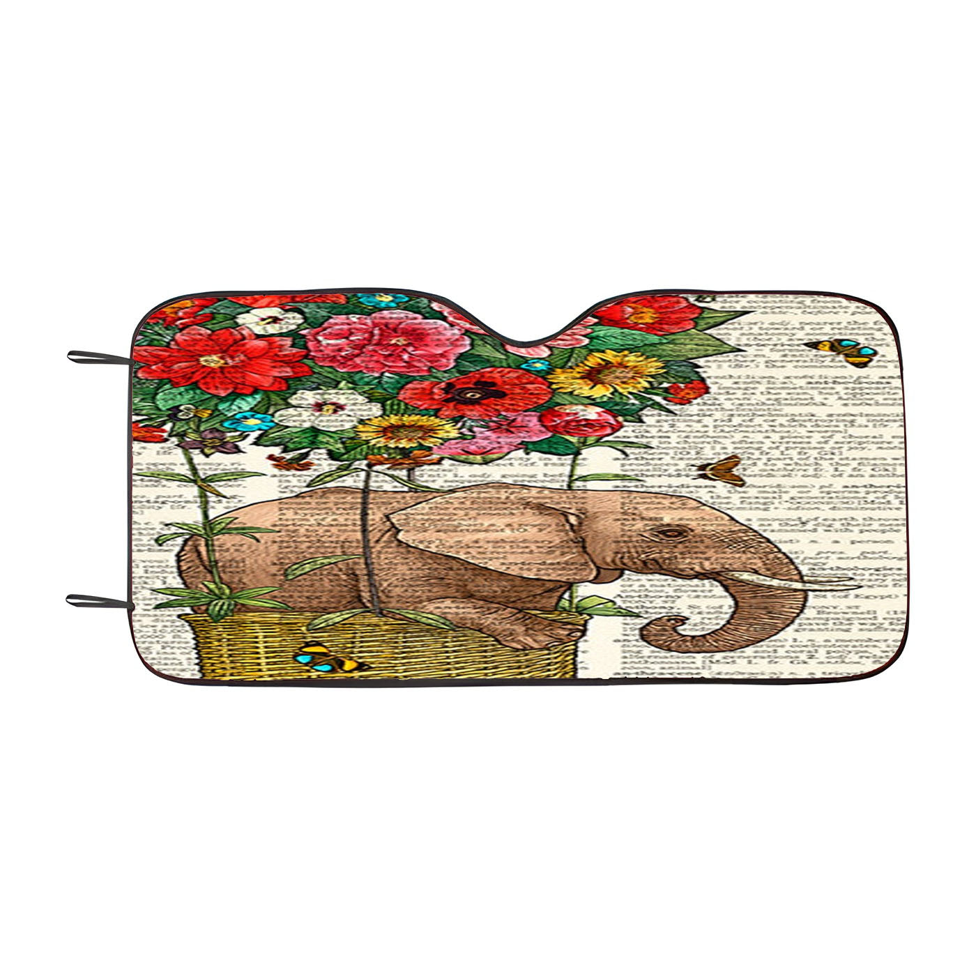 Elephant Poster Flying Floral Dictionary Car Windshield Sunshade