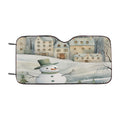 Folk Art Snowman Winter Village Car Windshield Sunshade