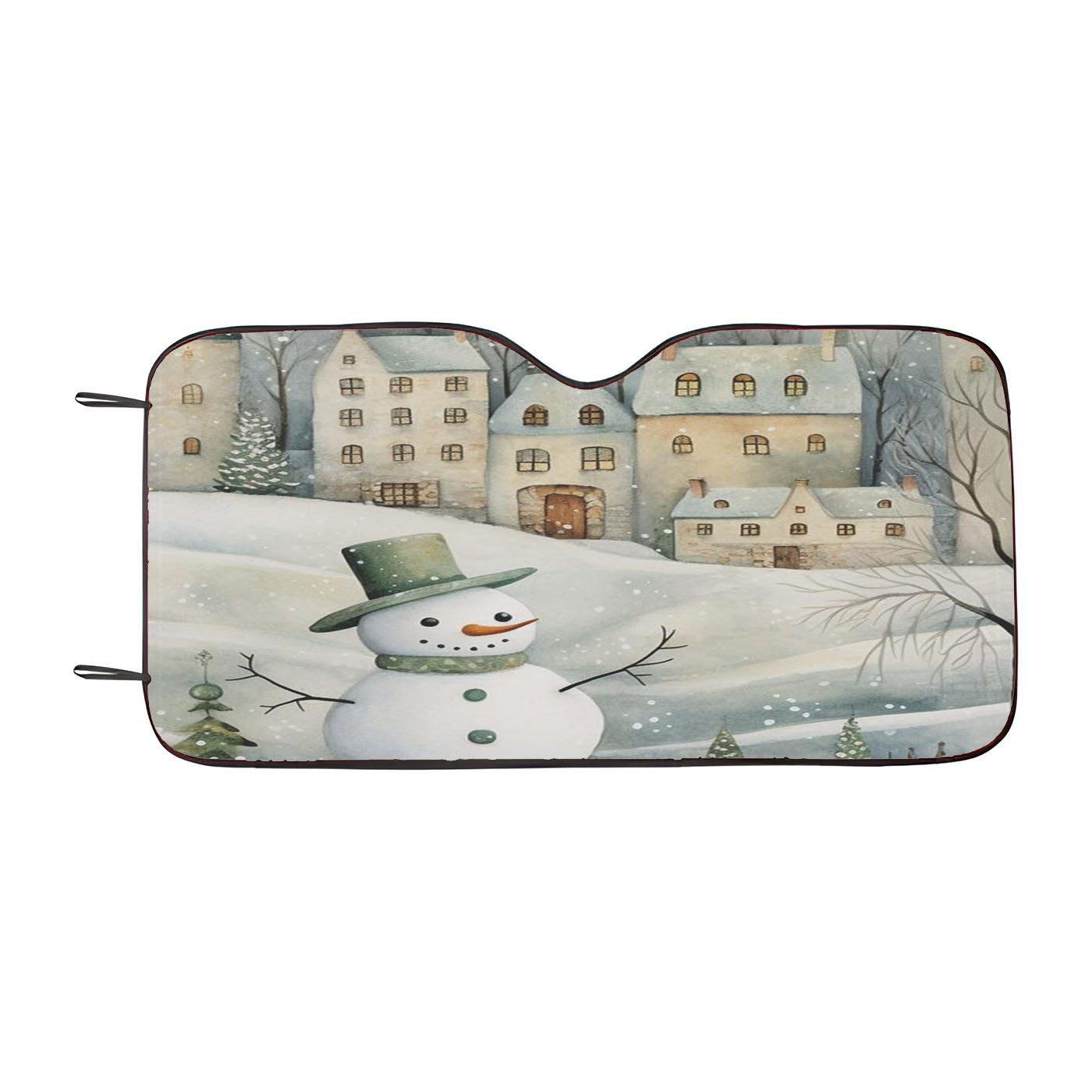 Folk Art Snowman Winter Village Car Windshield Sunshade
