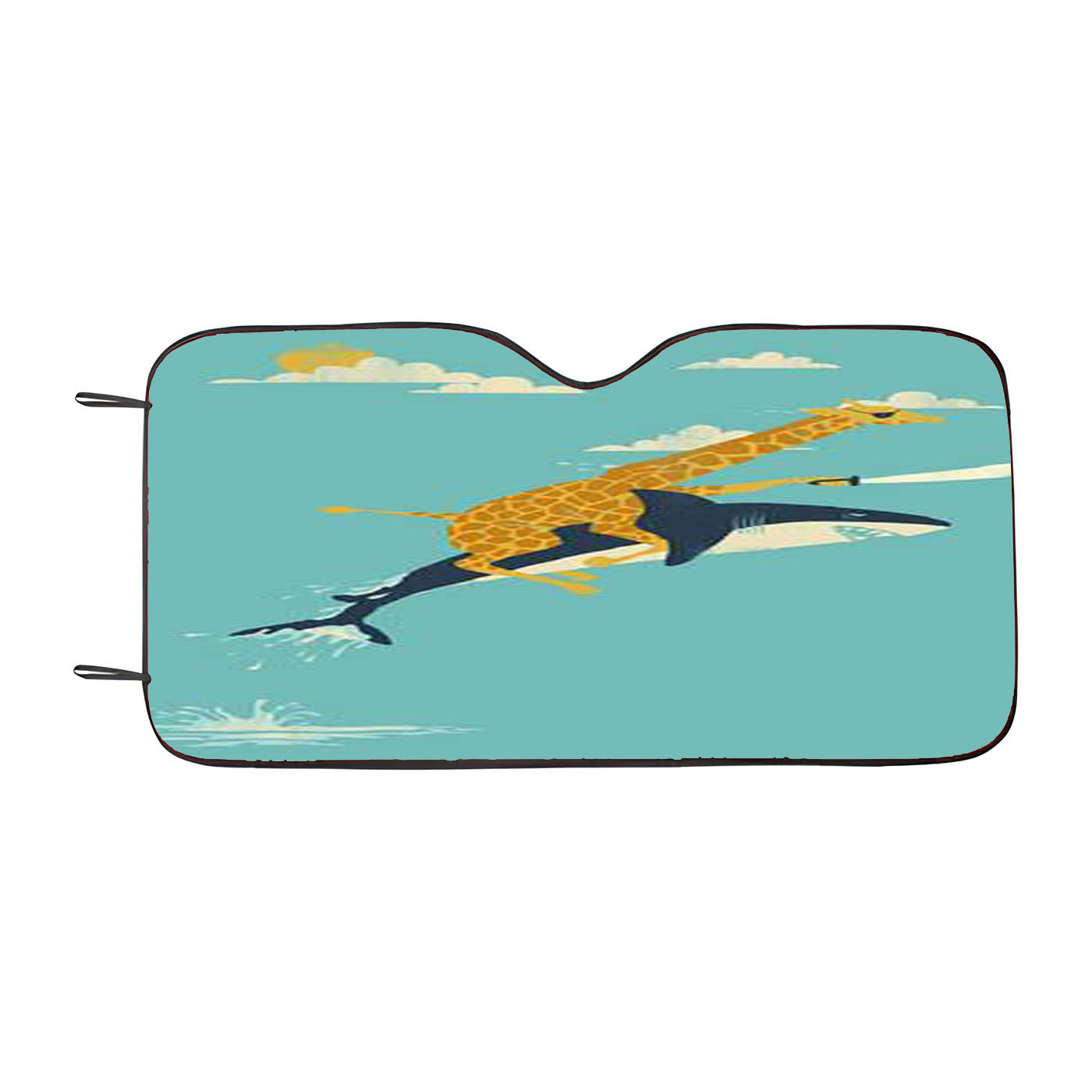 Giraffe Riding Shark Car Windshield Sunshade