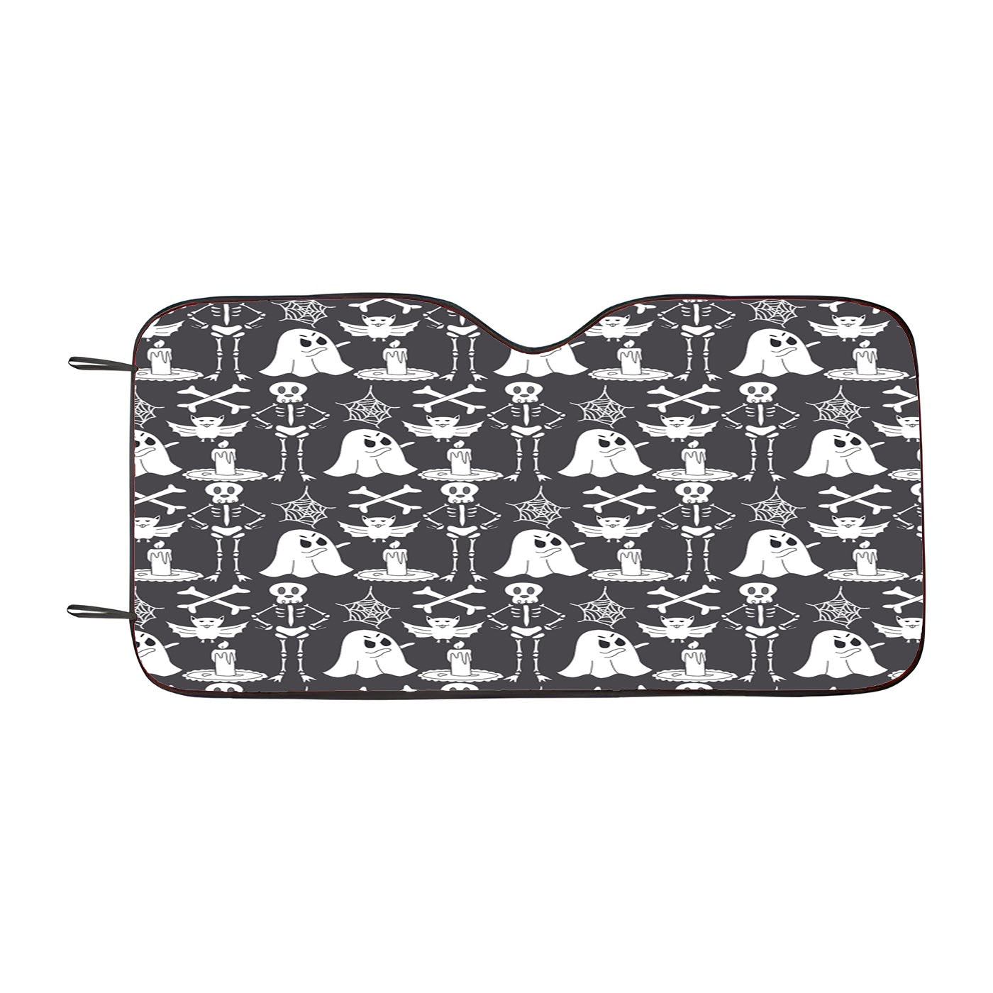 Grayscale Pattern Halloween Ghost Skeleton Car Windshield Sunshade