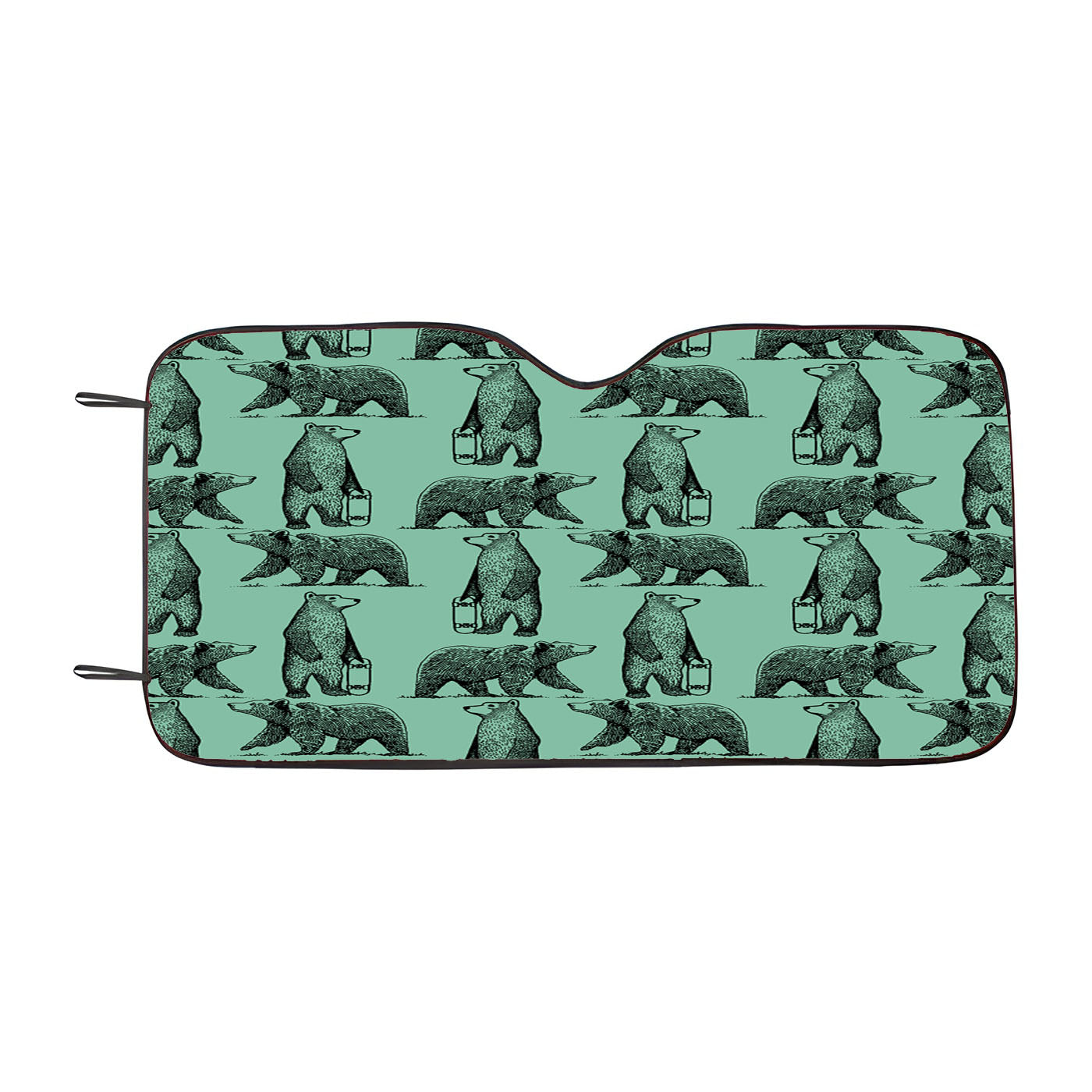 Green Jungle And Black Skate Bear Illustrations Pattern Car Windshield Sunshade
