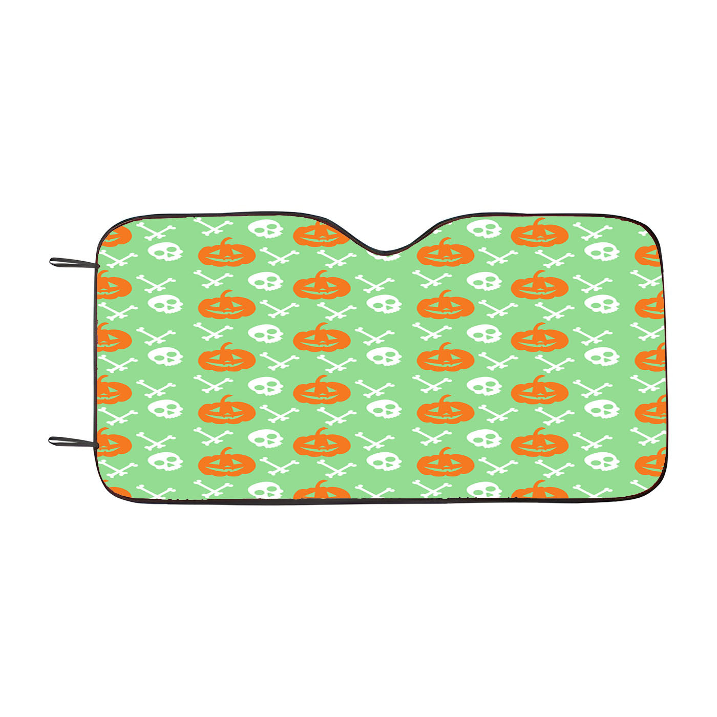 Green Pattern Pumpkins Bone And Head Skeleton Halloween Car Windshield Sunshade