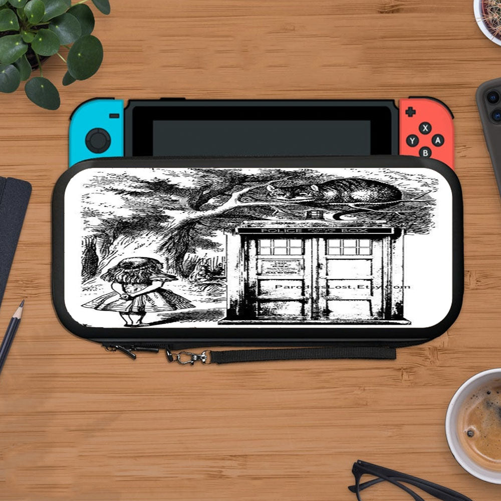 Alice In Wonderland And Cat On Doctor Who Box Protective Carry Switch Nintendo Switch 2 Case
