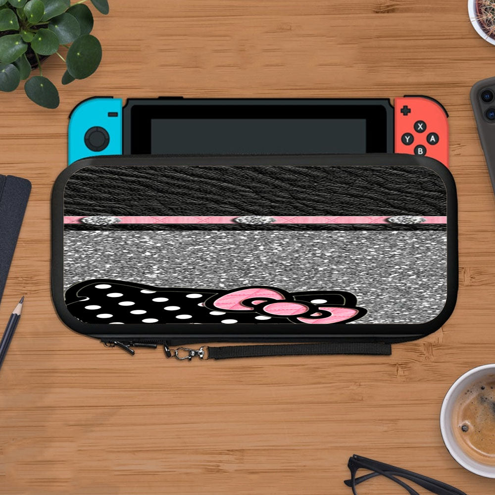 Hello Kitty Black Glitter Leather Wallpaper Protective Carry Switch Nintendo Switch 2 Case