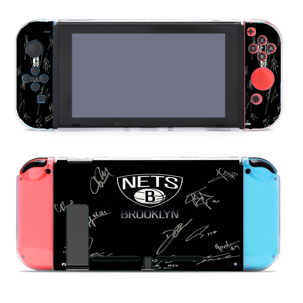 Brooklyn Nets Team Signed Logo Dark Wood Wallpaper Nintendo Switch Cover Case