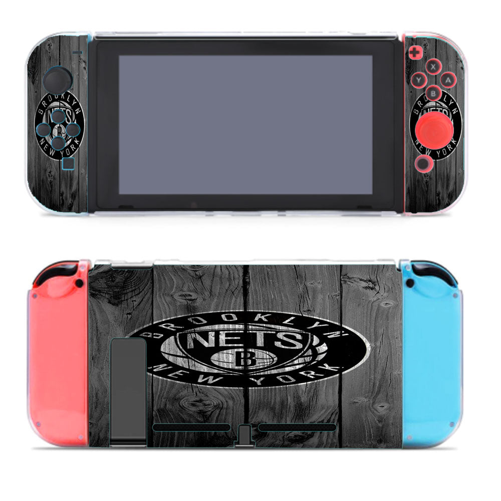 New York Brooklyn Nets Nba Logo Dark Wood Wallpaper Nintendo Switch Cover Case