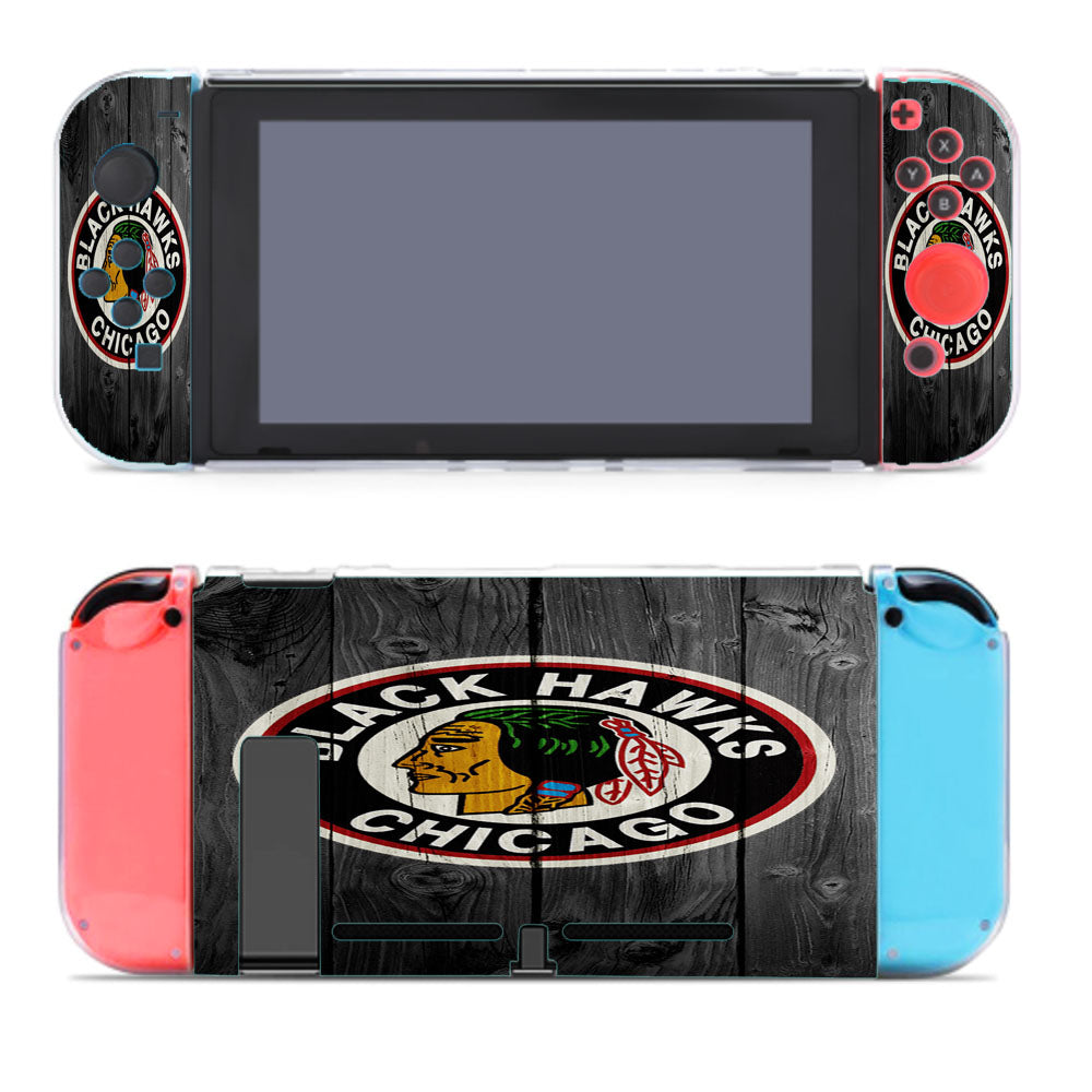 Old Chicago Blackhawks Nhl Logo Dark Wood Wallpaper Nintendo Switch Cover Case
