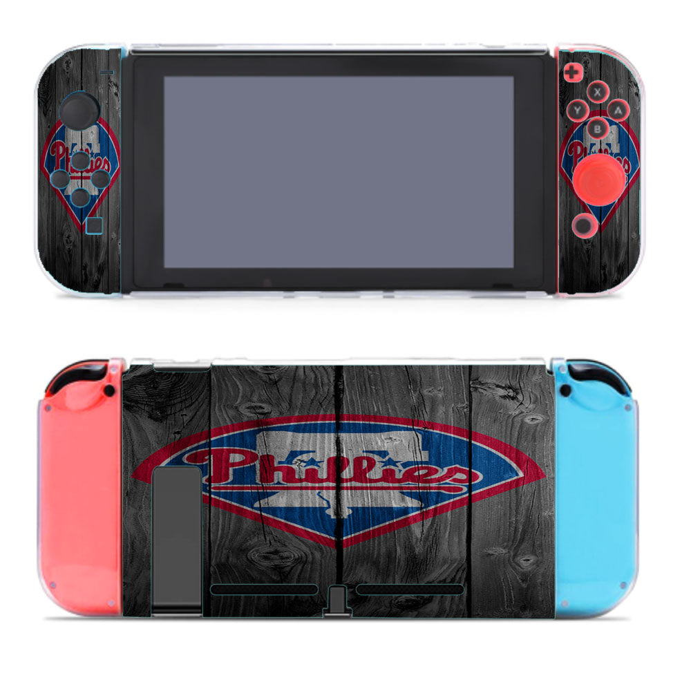 Philadelphia Phillies Mlb Logo Dark Wood Wallpaper Nintendo Switch Cover Case