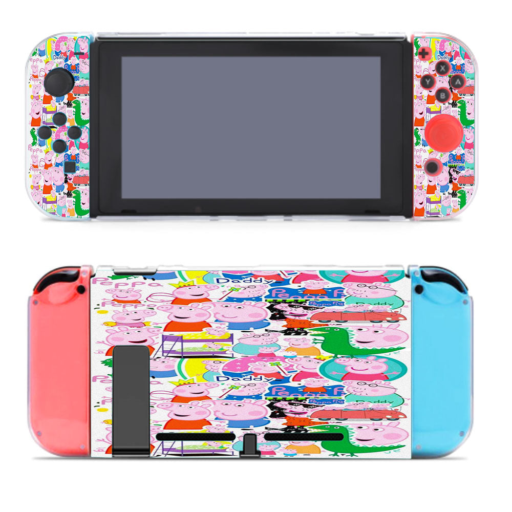 All Peppa Pig Family Cartoon Characters Sticker Collage Nintendo Switch Cover Case