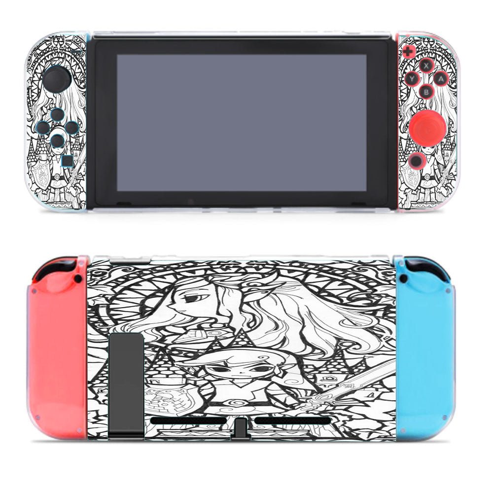 Black White Zelda Link Stained Glasses Nintendo Switch Cover Case