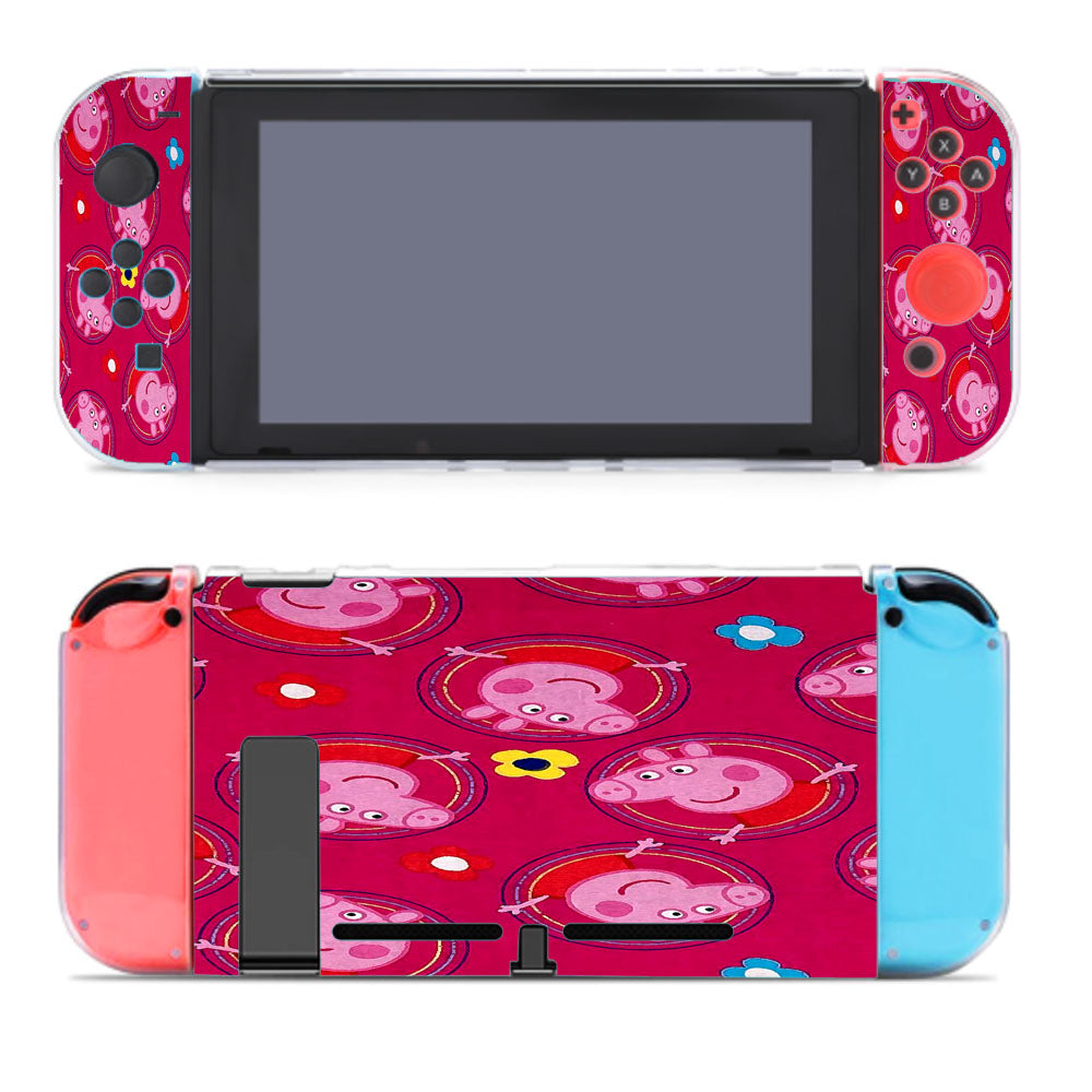 Peppa Pig Pink Circle Flower Doodle Nintendo Switch Cover Case